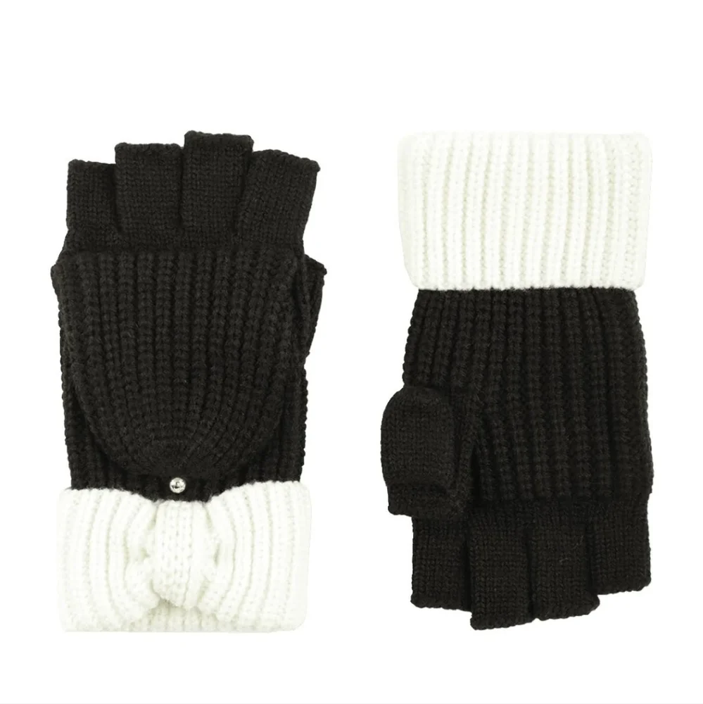 Kate Spade New York Bow Cuff Pop-Top Gloves Blk & Cream Wool Blend BNWT Retired!